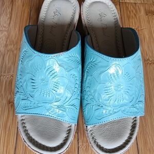 Aetrex Women's Blue Floral Slide Sandals